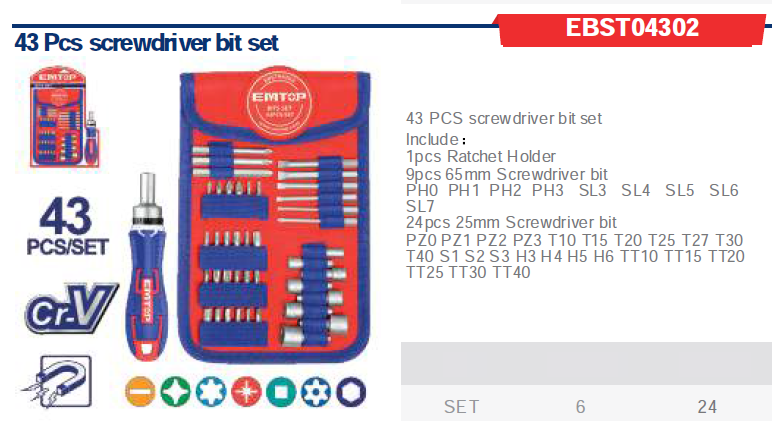 EBST04302 43 Pcs Screwdriver Bit Set